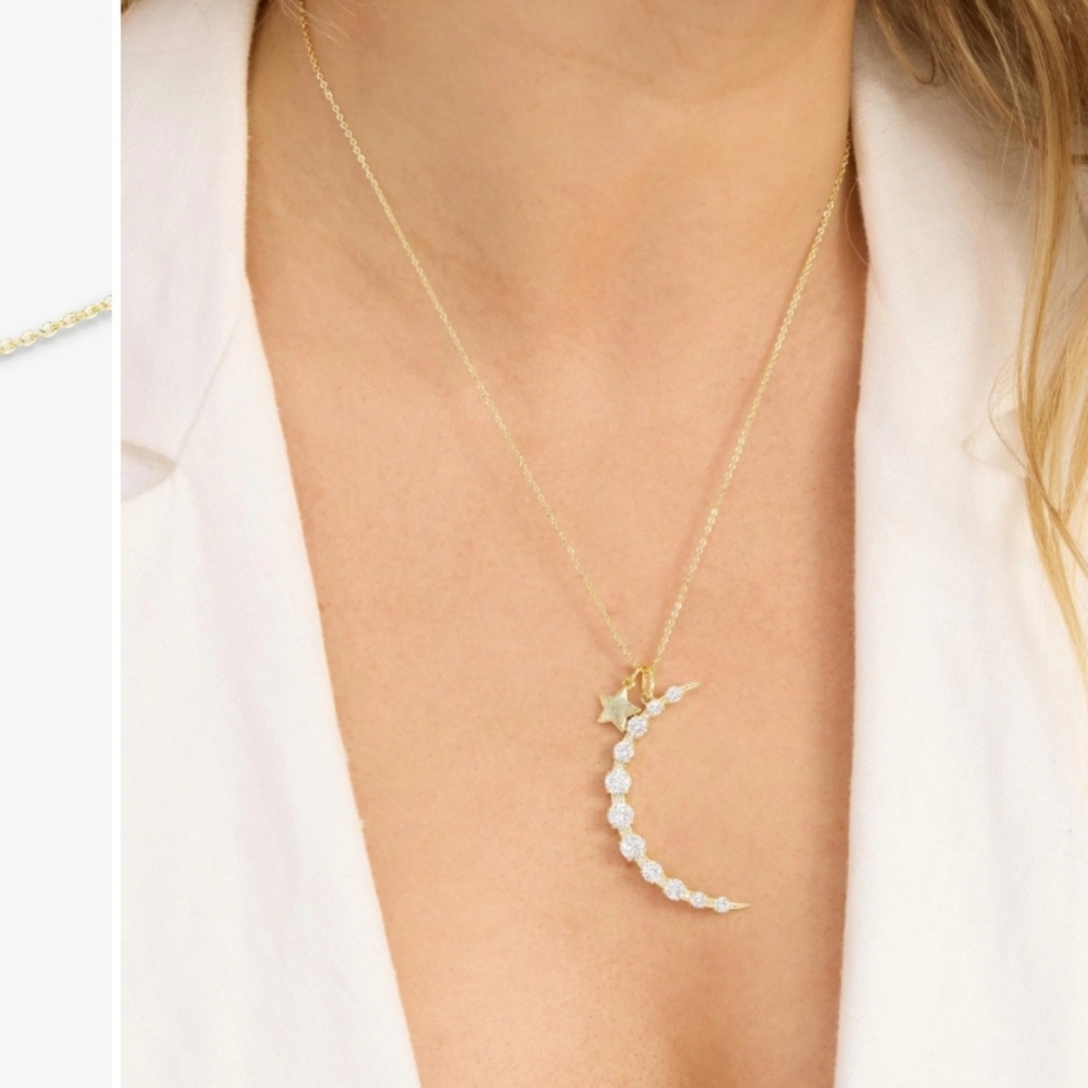 New! Melinda Maria What Dreams are Made of" Gold Moon Pendant Necklace
